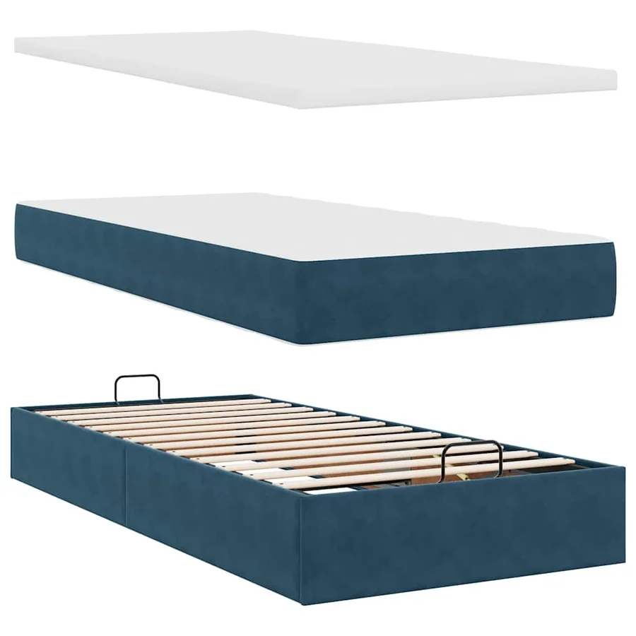 Cadre de lit ottoman avec matelas bleu foncé 90x200 cm velours - 8
