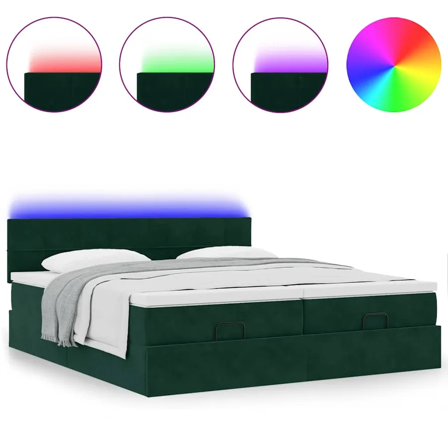 Cadre de lit ottoman avec matelas vert foncé 200x200 cm velours - 5