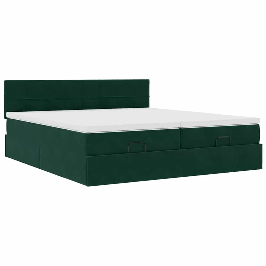 Cadre de lit ottoman avec matelas vert foncé 200x200 cm velours - 7