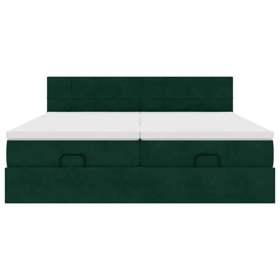 Cadre de lit ottoman avec matelas vert foncé 200x200 cm velours - 8