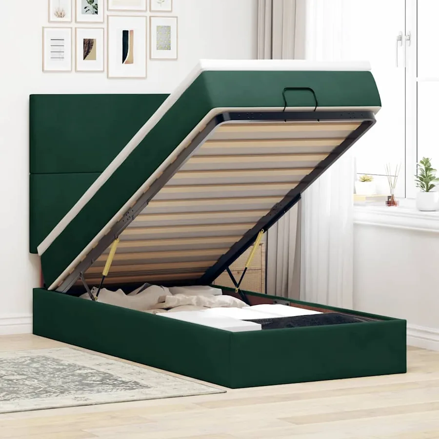 Cadre de lit ottoman avec matelas vert foncé 100x200 cm velours