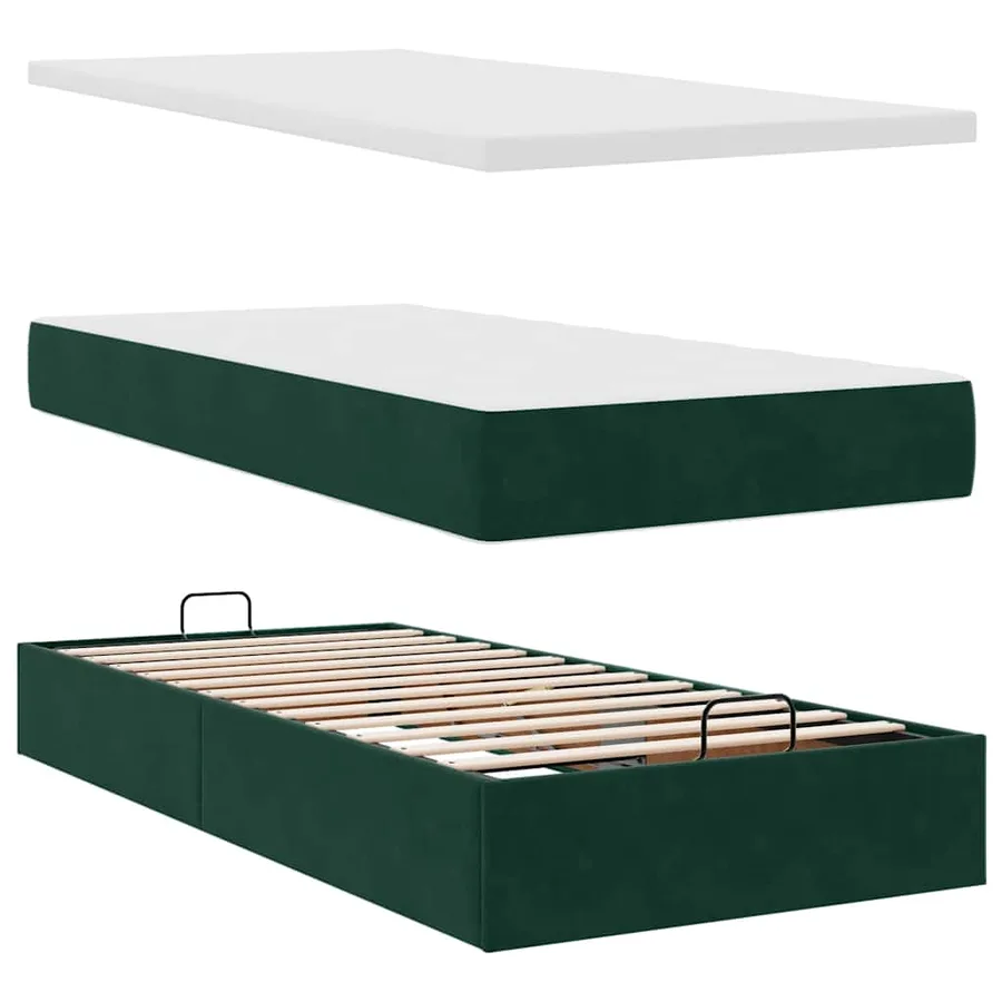 Cadre de lit ottoman avec matelas vert foncé 100x200 cm velours - 11