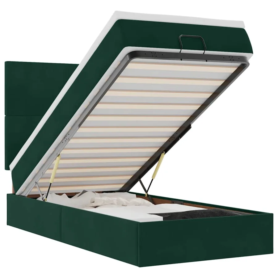 Cadre de lit ottoman avec matelas vert foncé 100x200 cm velours - 2