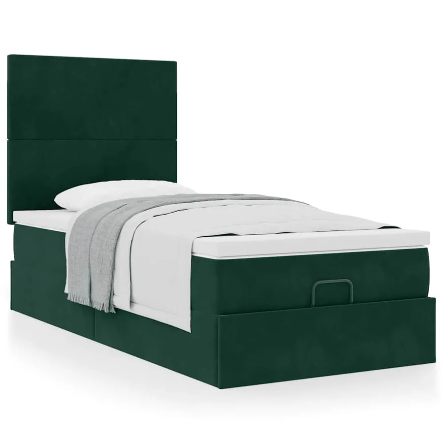 Cadre de lit ottoman avec matelas vert foncé 100x200 cm velours - 4