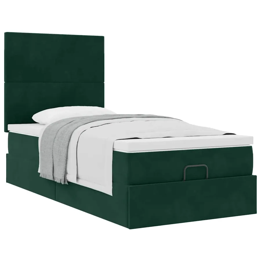 Cadre de lit ottoman avec matelas vert foncé 100x200 cm velours - 5