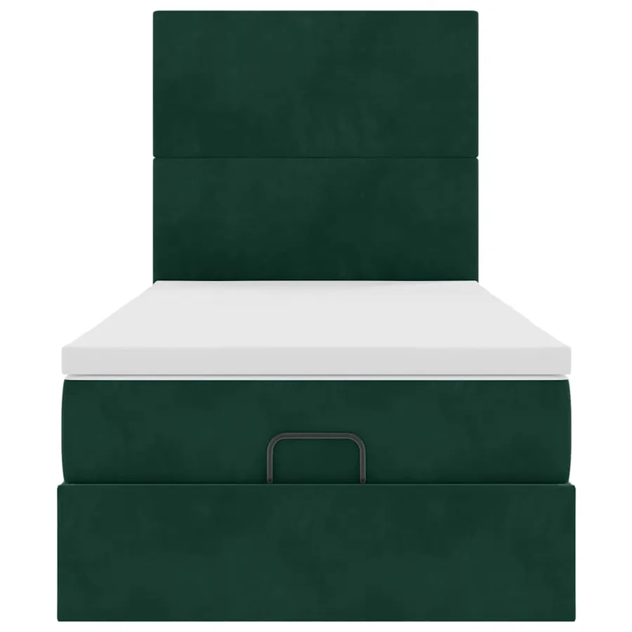 Cadre de lit ottoman avec matelas vert foncé 100x200 cm velours - 7