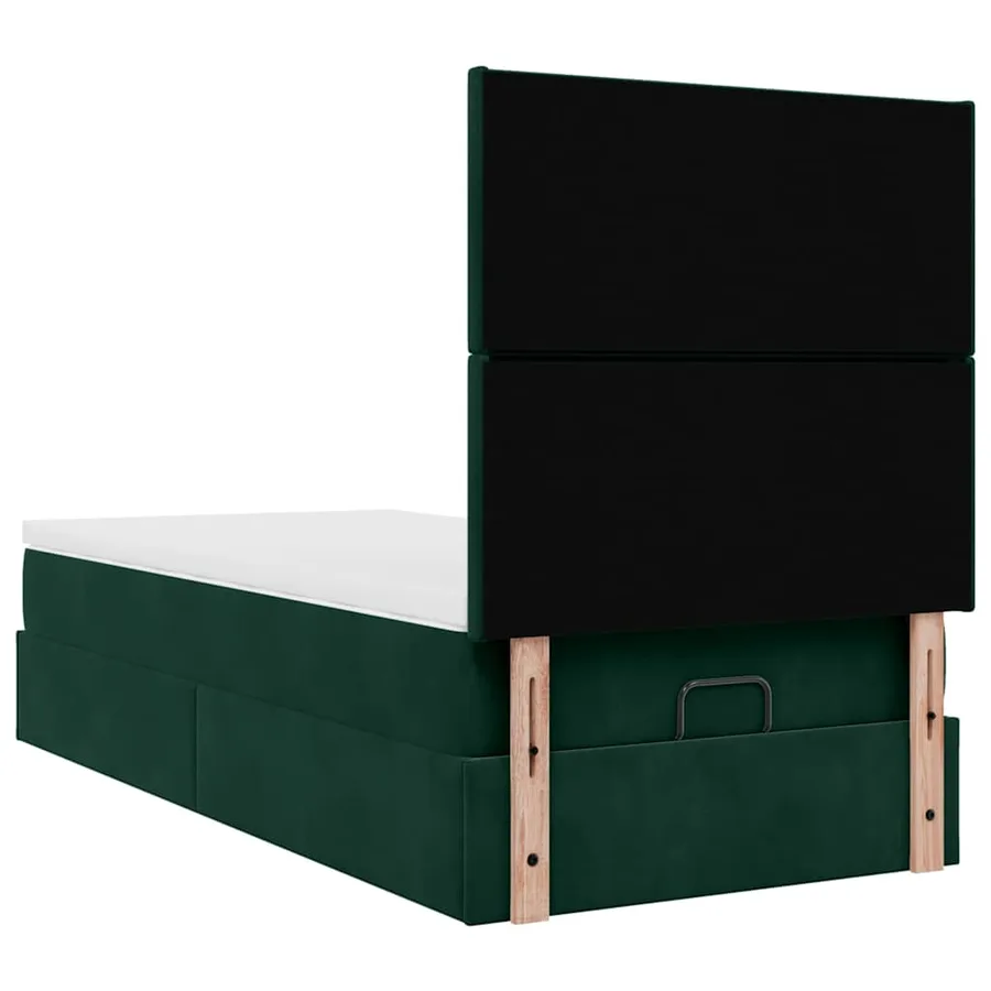 Cadre de lit ottoman avec matelas vert foncé 100x200 cm velours - 9