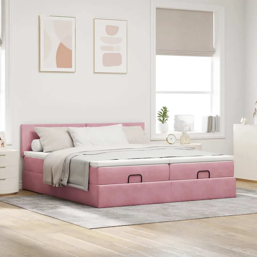 Cadre de lit ottoman avec matelas rose 180x200 cm velours - 3