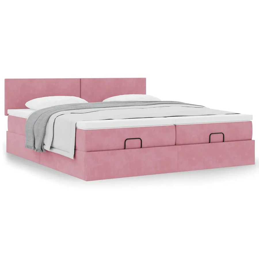 Cadre de lit ottoman avec matelas rose 180x200 cm velours - 4