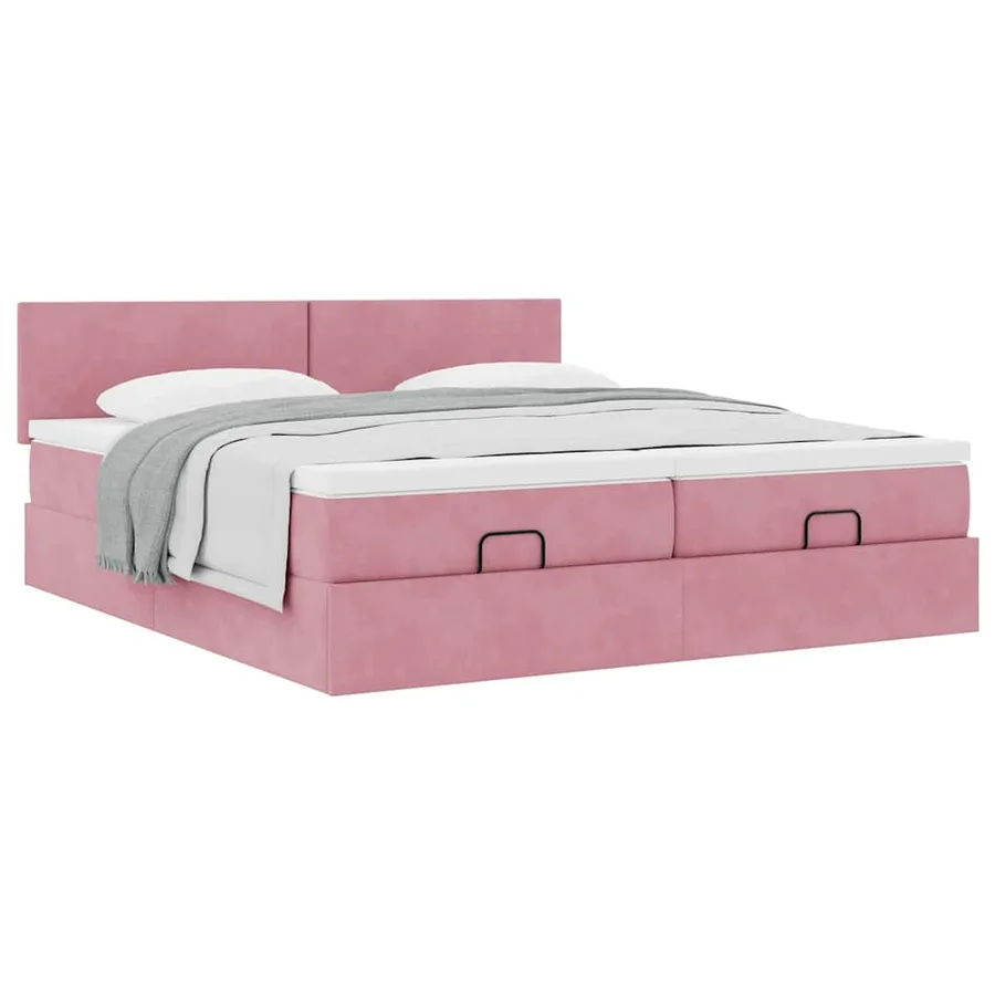 Cadre de lit ottoman avec matelas rose 180x200 cm velours - 5