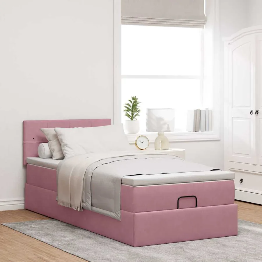 Cadre de lit ottoman avec matelas rose 90x200 cm velours - 4