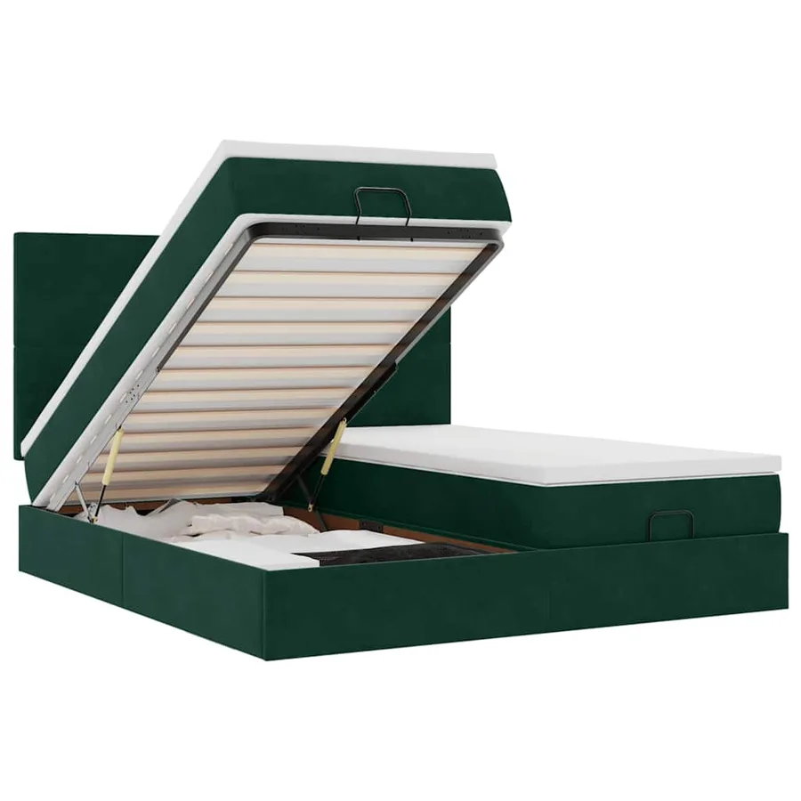 Cadre de lit ottoman avec matelas vert foncé 200x200 cm velours - 2