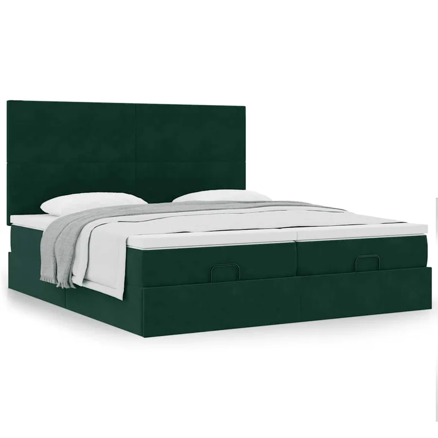 Cadre de lit ottoman avec matelas vert foncé 200x200 cm velours - 4