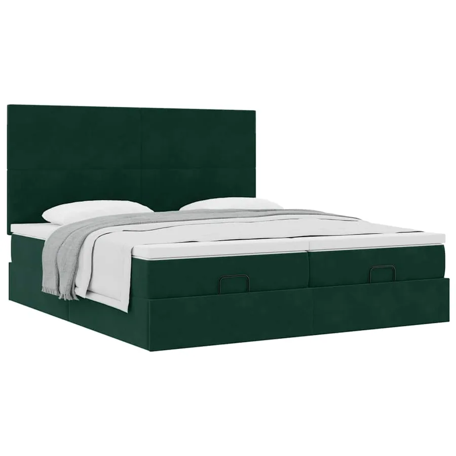 Cadre de lit ottoman avec matelas vert foncé 200x200 cm velours - 5