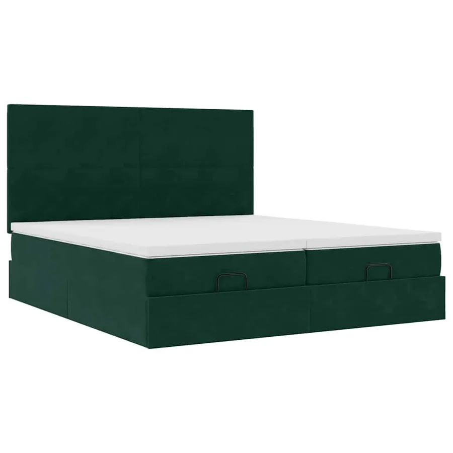Cadre de lit ottoman avec matelas vert foncé 200x200 cm velours - 6
