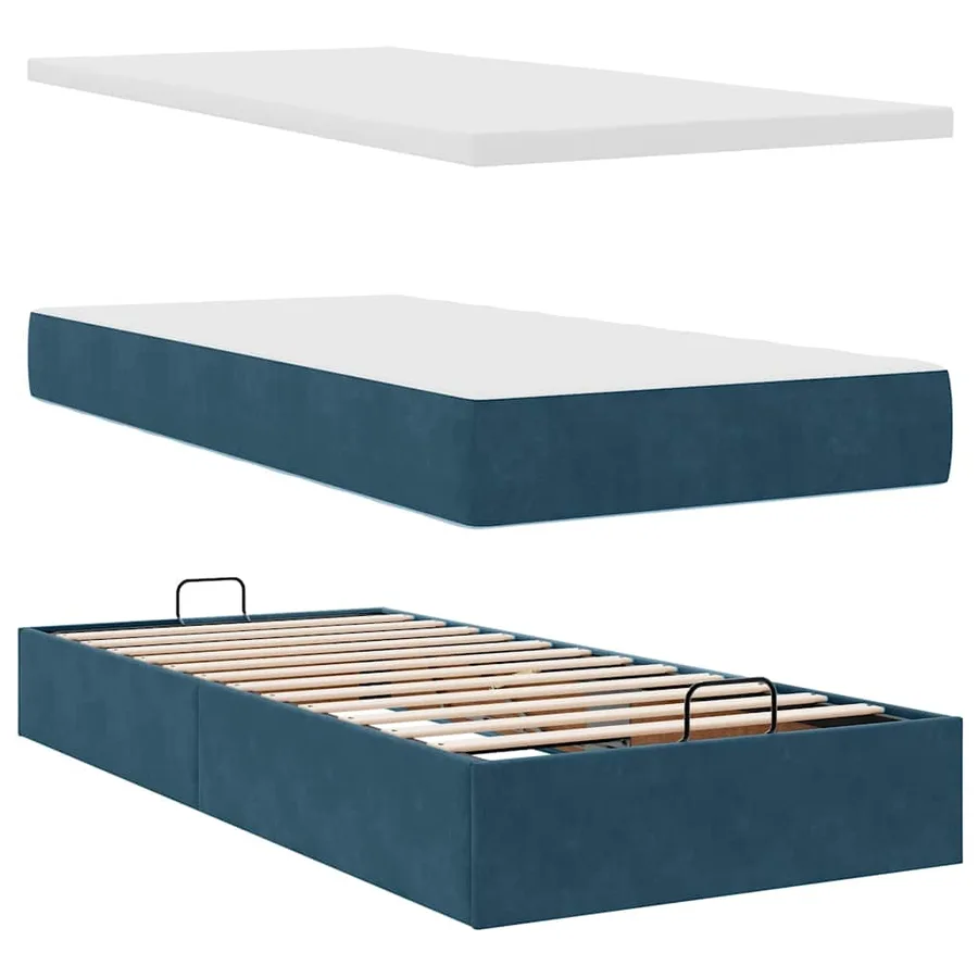 Cadre de lit ottoman avec matelas bleu foncé 90x200 cm velours - 12