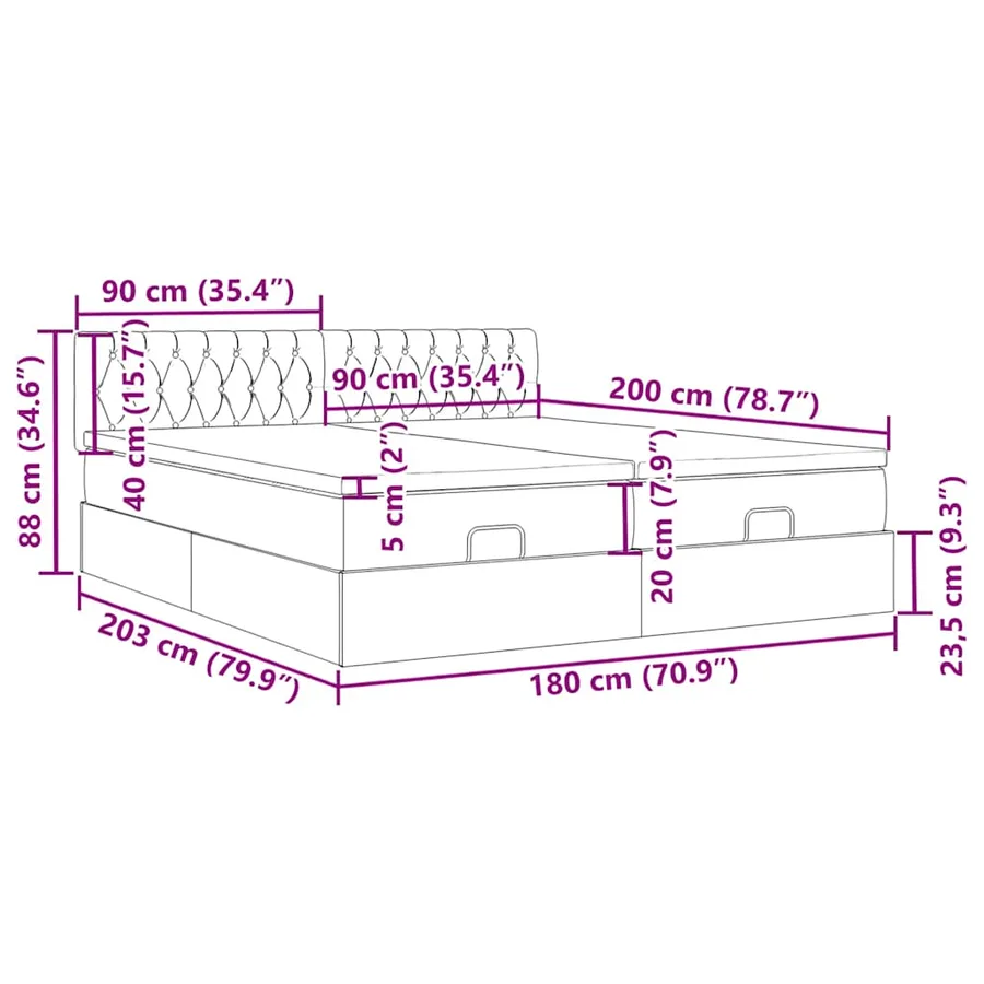 Cadre de lit ottoman avec matelas bleu foncé 180x200 cm velours - 18