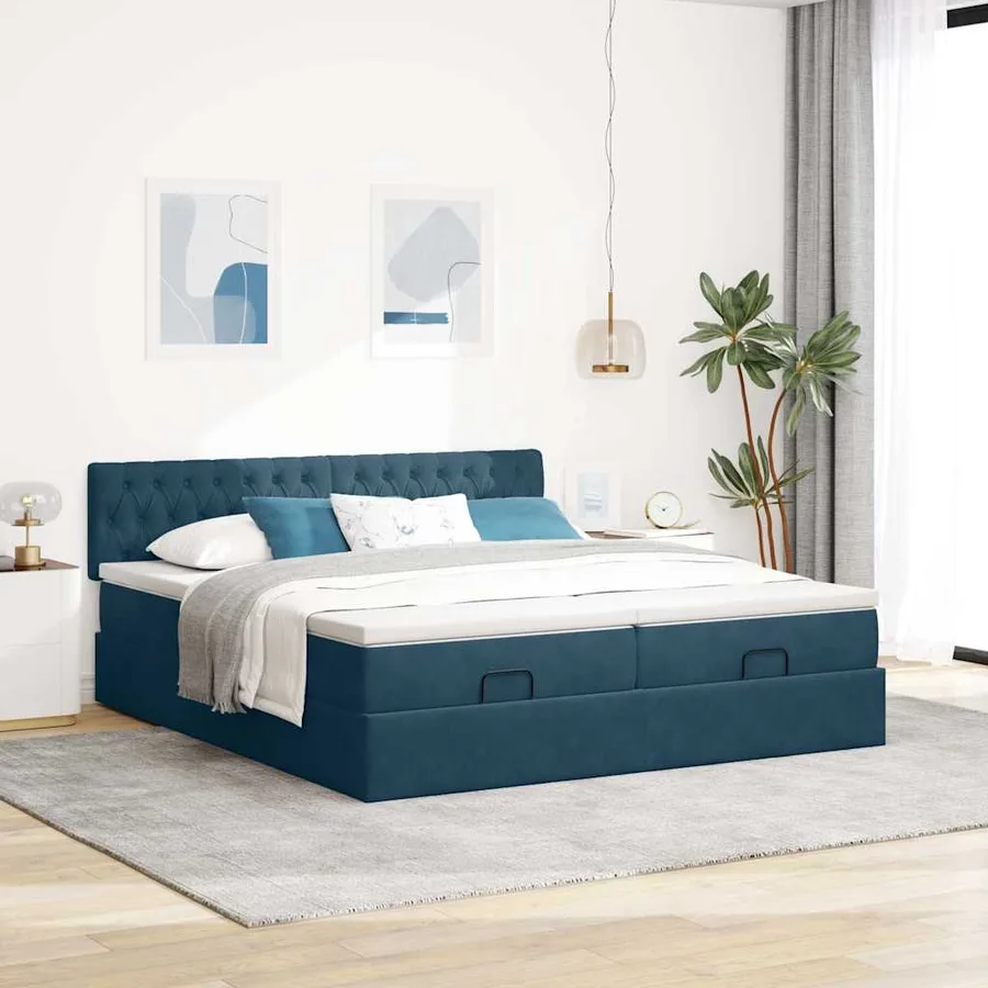 Cadre de lit ottoman avec matelas bleu foncé 180x200 cm velours - 4