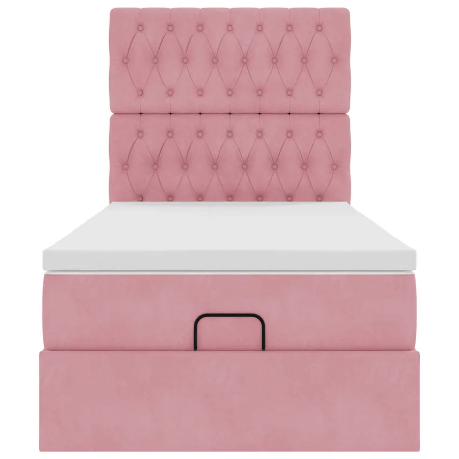Cadre de lit ottoman avec matelas rose 90x200 cm velours - 8