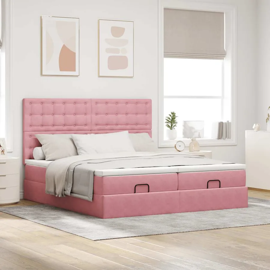 Cadre de lit ottoman avec matelas rose 180x200 cm velours - 4