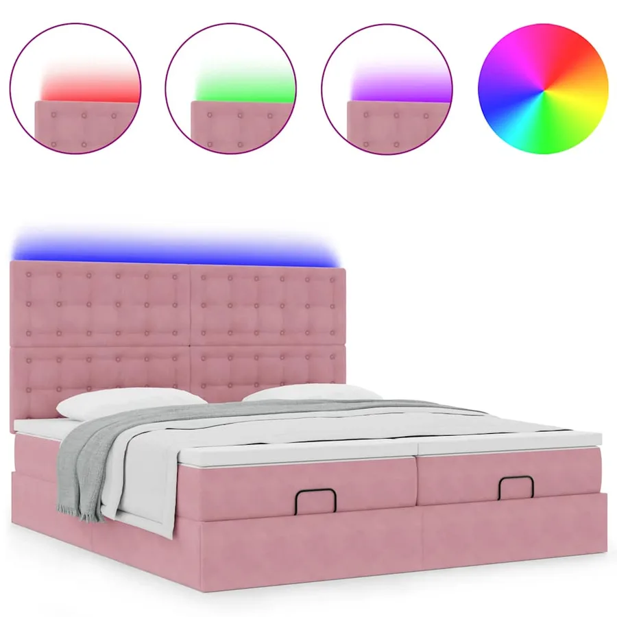 Cadre de lit ottoman avec matelas rose 180x200 cm velours - 5