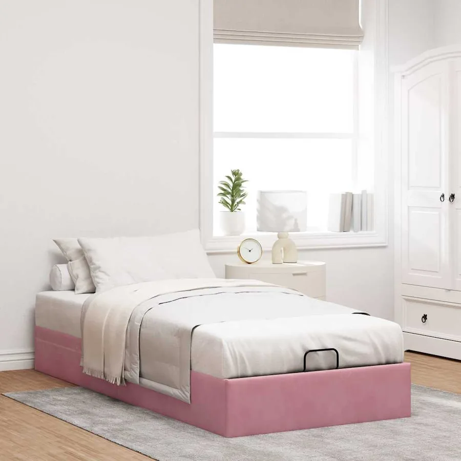 Cadre de lit ottoman sans matelas rose 90x200 cm velours - 3