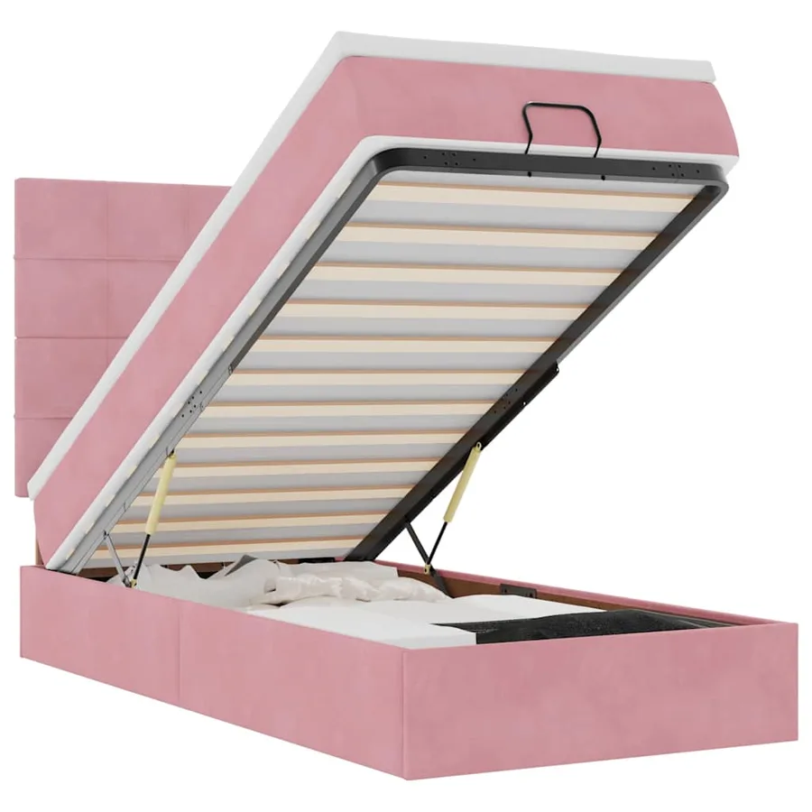 Cadre de lit ottoman avec matelas rose 90x200 cm velours - 2