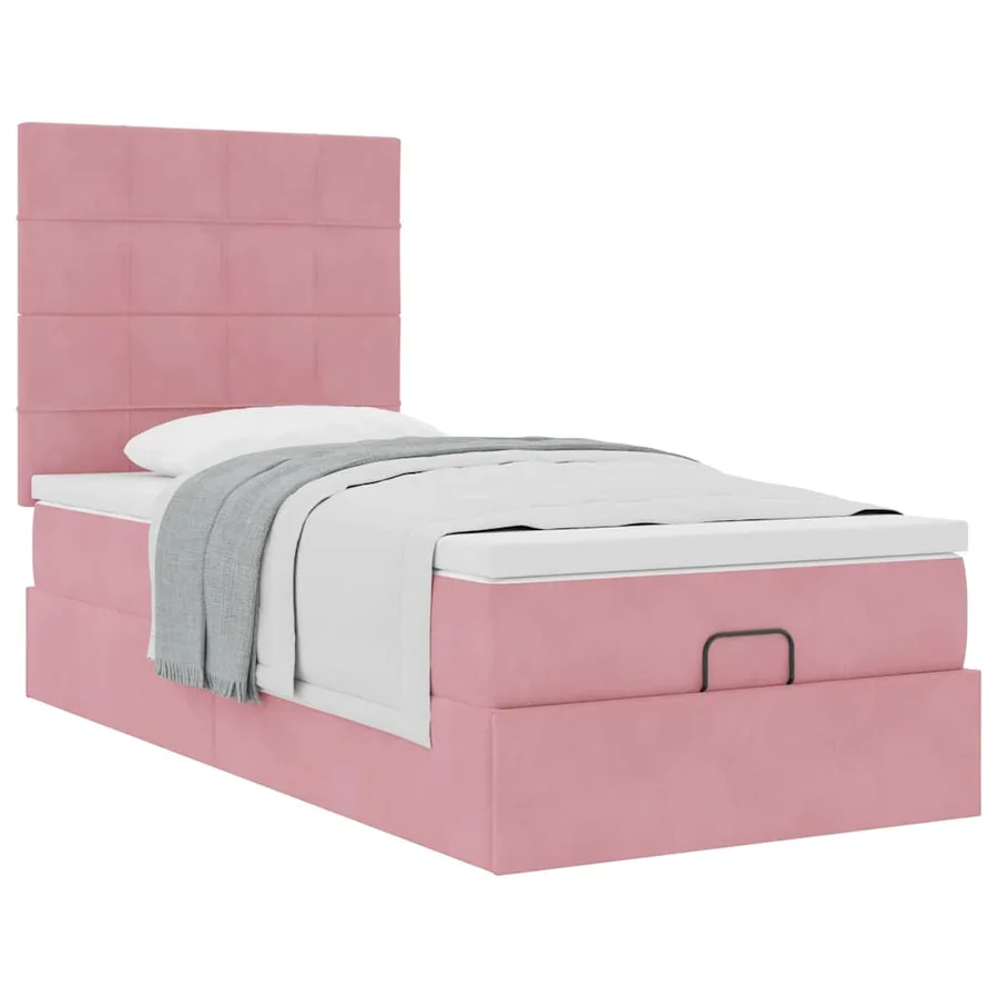 Cadre de lit ottoman avec matelas rose 90x200 cm velours - 5