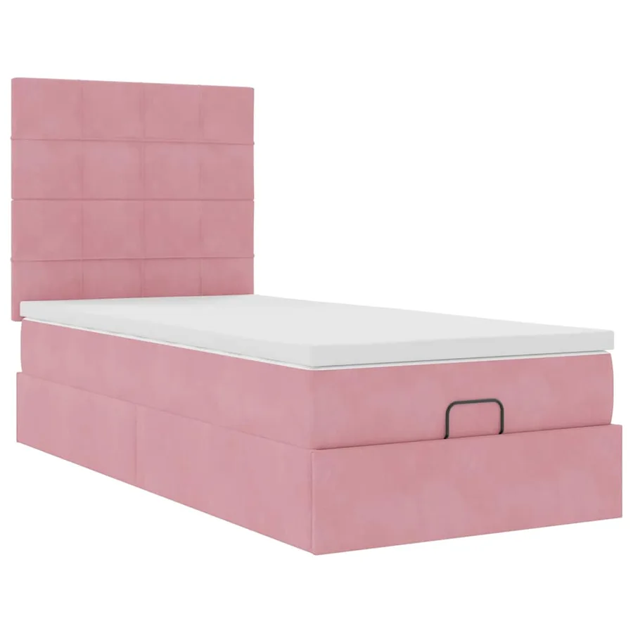 Cadre de lit ottoman avec matelas rose 90x200 cm velours - 6