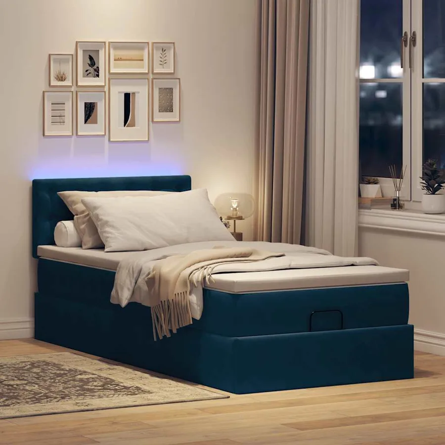 Cadre de lit ottoman avec matelas bleu foncé 90x200 cm velours - 3