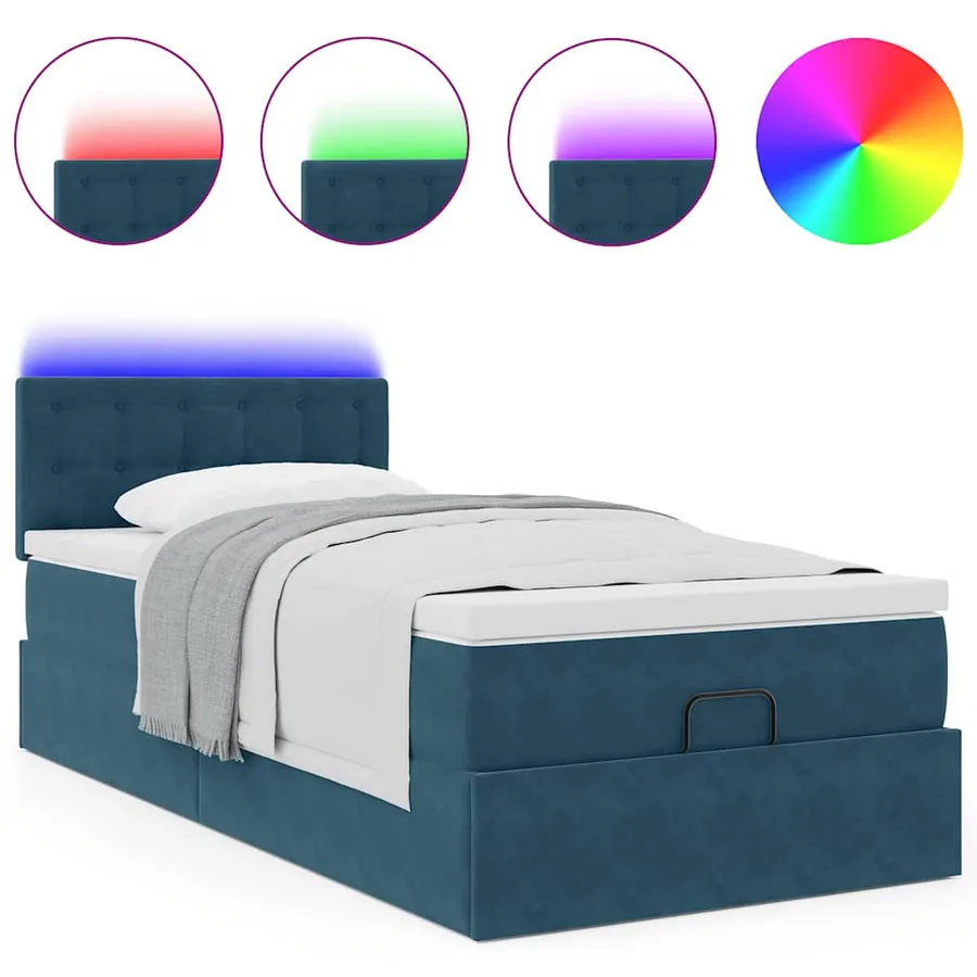 Cadre de lit ottoman avec matelas bleu foncé 90x200 cm velours - 5