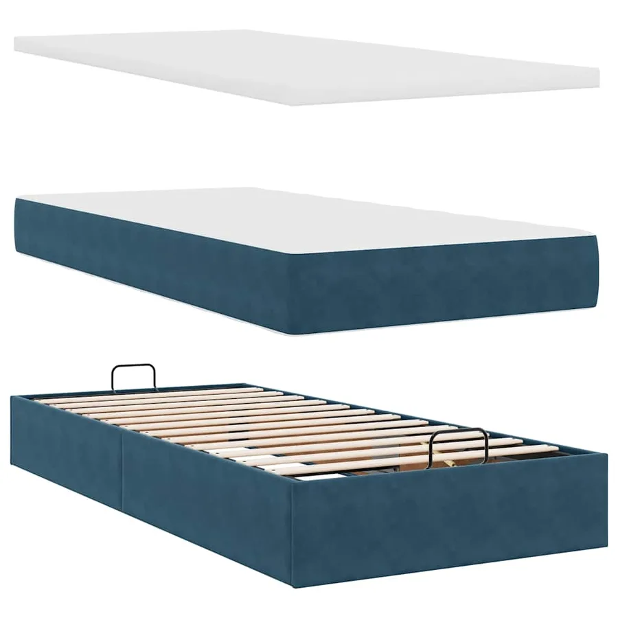 Cadre de lit ottoman avec matelas bleu foncé 90x200 cm velours - 9