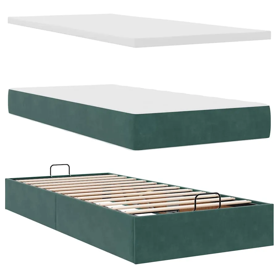 Cadre de lit ottoman avec matelas vert foncé 200x200 cm velours - 12