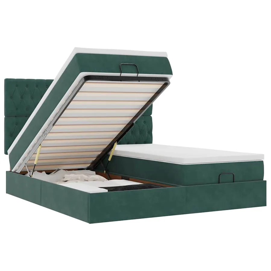 Cadre de lit ottoman avec matelas vert foncé 200x200 cm velours - 2