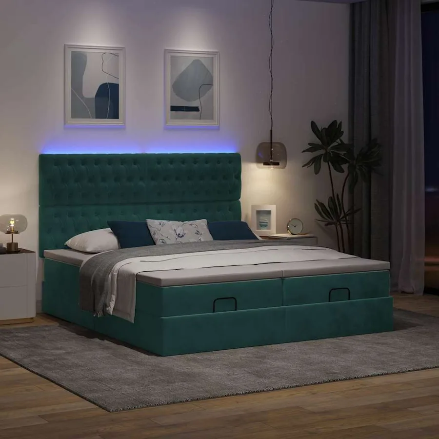 Cadre de lit ottoman avec matelas vert foncé 200x200 cm velours - 3