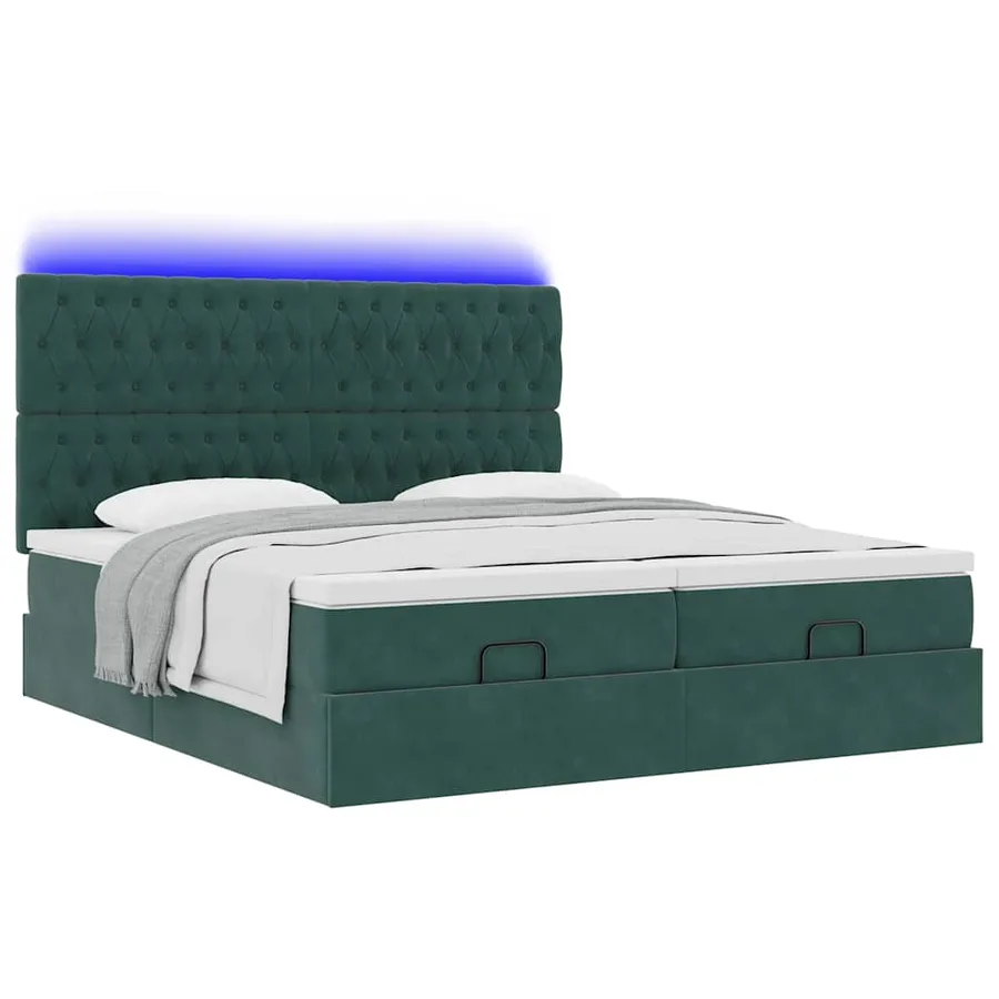 Cadre de lit ottoman avec matelas vert foncé 200x200 cm velours - 6