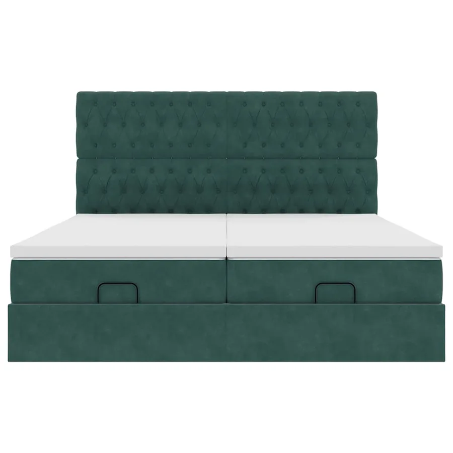 Cadre de lit ottoman avec matelas vert foncé 200x200 cm velours - 8