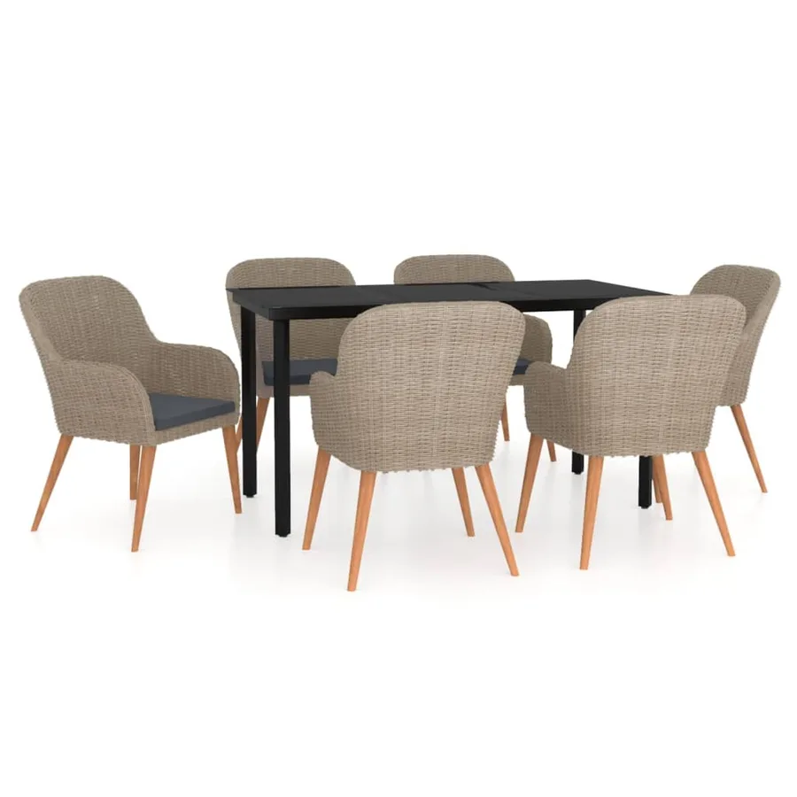 Ensemble à manger de jardin et coussins 7 pcs Marron - 2