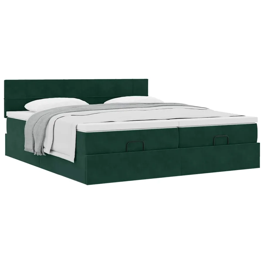 Cadre de lit ottoman avec matelas vert foncé 180x200cm velours - 5