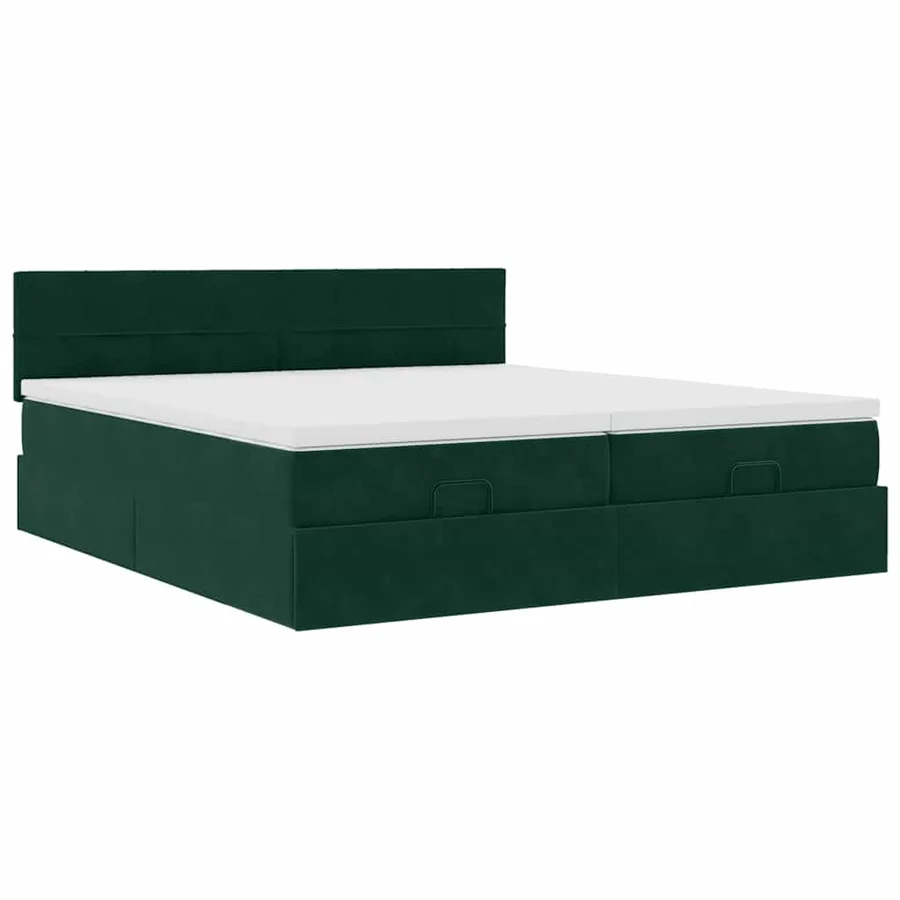 Cadre de lit ottoman avec matelas vert foncé 180x200cm velours - 6