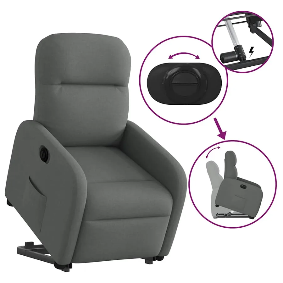 Fauteuil inclinable électrique gris foncé tissu - 7