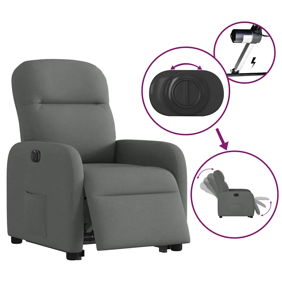 Fauteuil inclinable électrique gris foncé tissu - 8