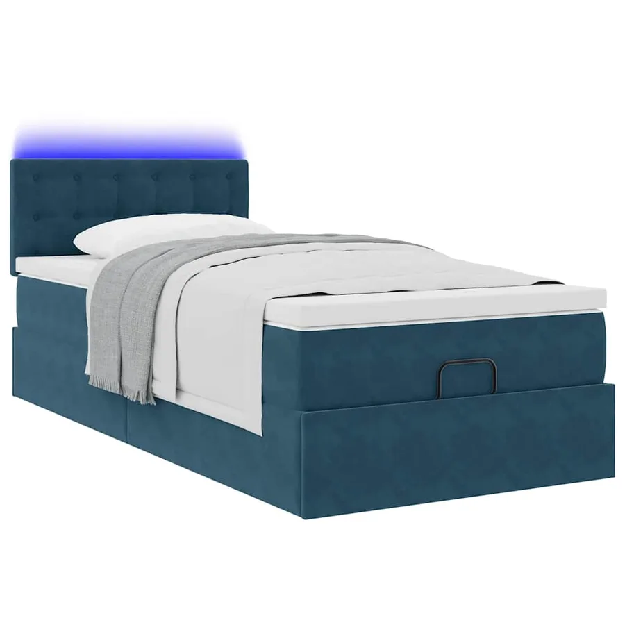 Cadre de lit ottoman avec matelas bleu foncé 100x200 cm velours - 6