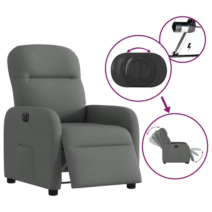 Fauteuil inclinable électrique Gris foncé Tissu - 9