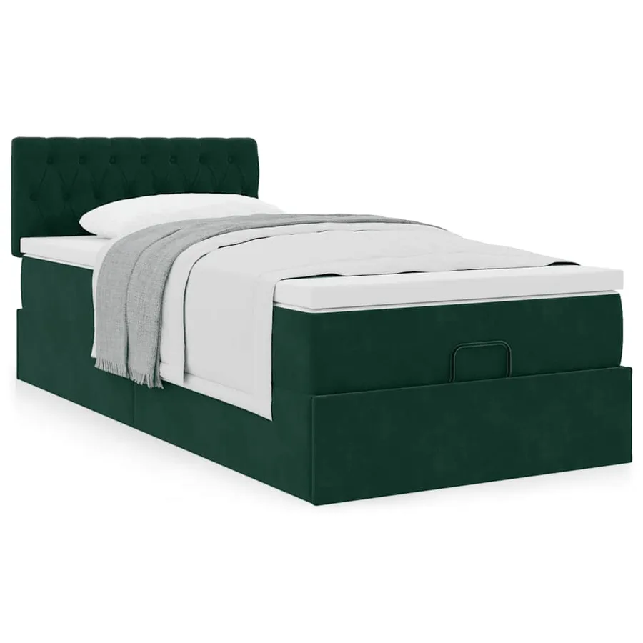Cadre de lit ottoman avec matelas vert foncé 90x200 cm velours - 4