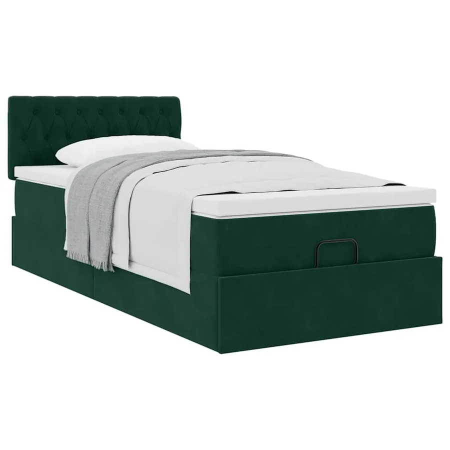 Cadre de lit ottoman avec matelas vert foncé 90x200 cm velours - 5