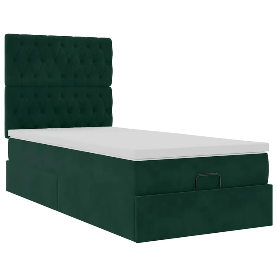 Cadre de lit ottoman avec matelas vert foncé 90x200 cm velours - 6