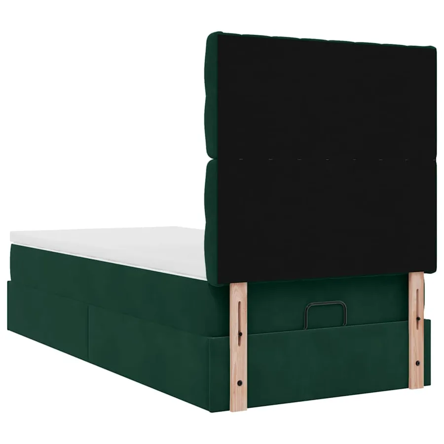 Cadre de lit ottoman avec matelas vert foncé 90x200 cm velours - 9