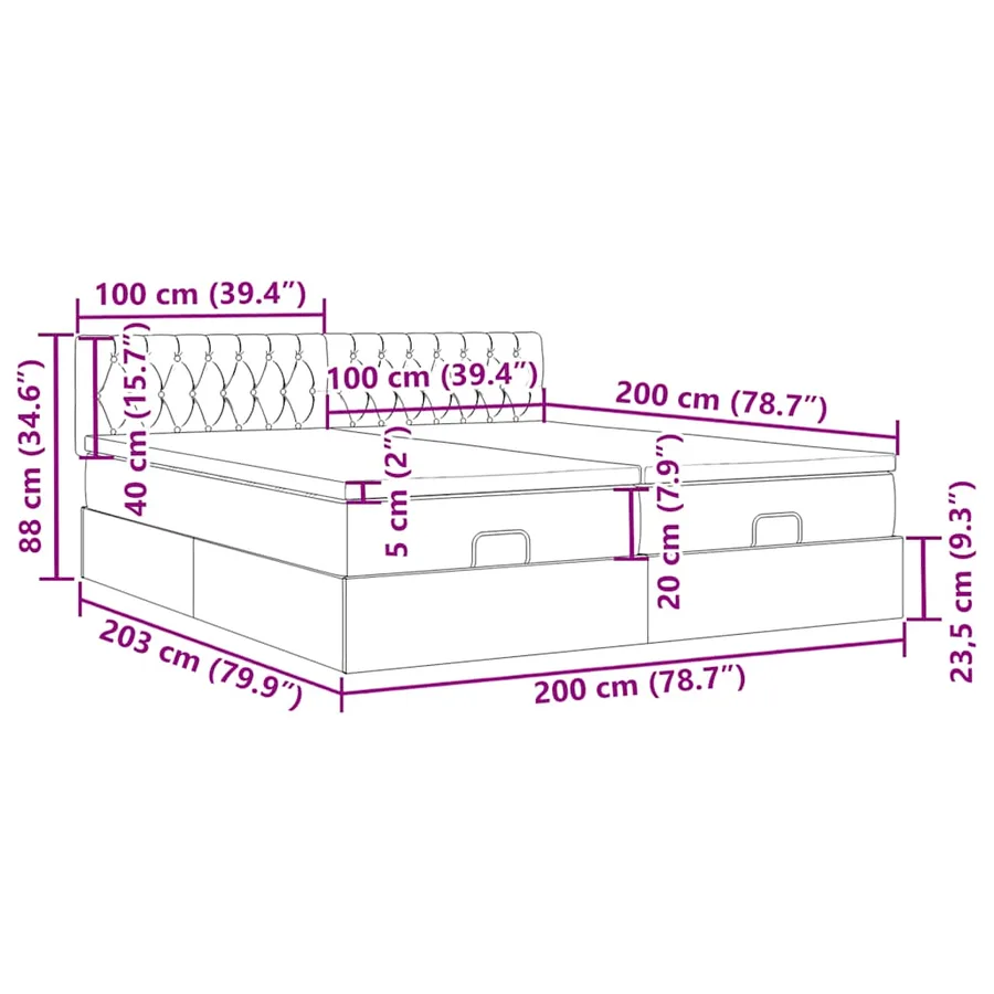 Cadre de lit ottoman avec matelas bleu foncé 200x200 cm velours - 18