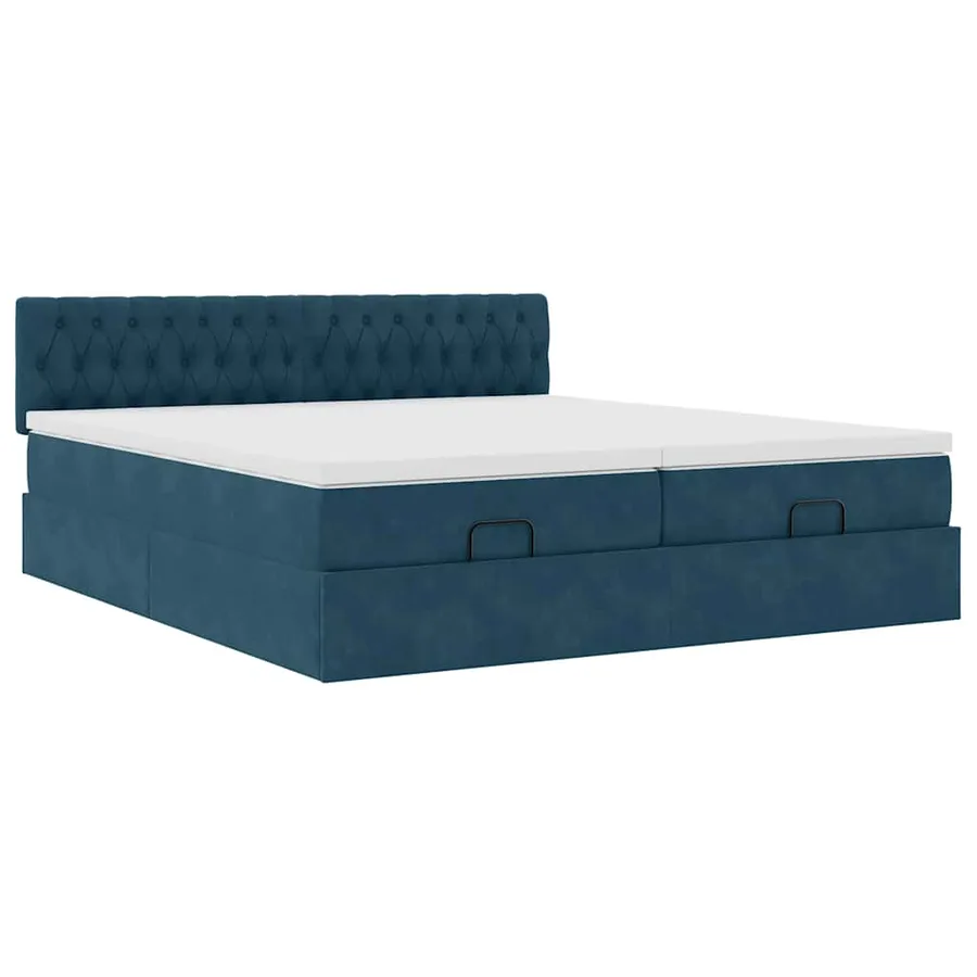 Cadre de lit ottoman avec matelas bleu foncé 200x200 cm velours - 7